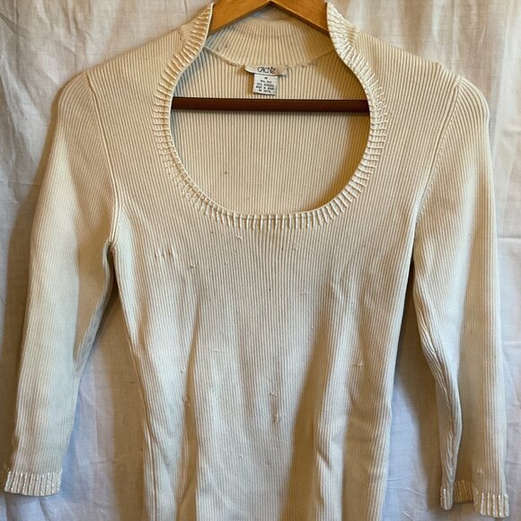 Cache White Silk beaded Scoop Neck long sleeve Top Sz M - Picture 1 of 5